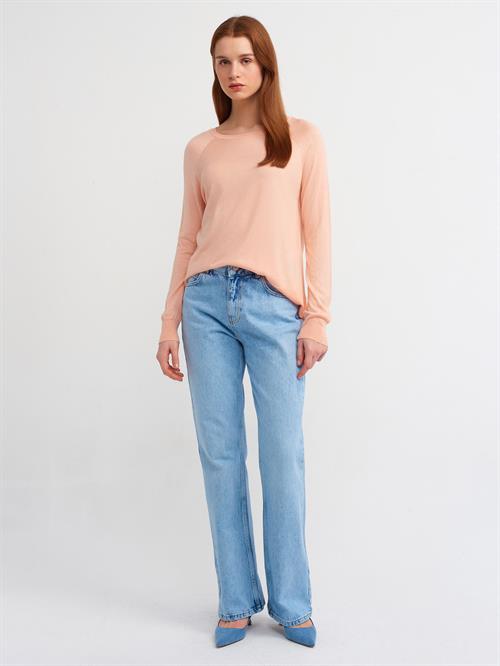 Wholesale Womens Peach Fine Knit Blouse with Raglan Sleeves and Side Slits