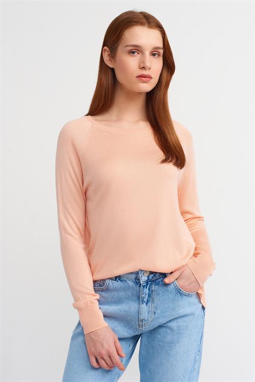 Wholesale Womens Peach Fine Knit Blouse with Raglan Sleeves and Side Slits