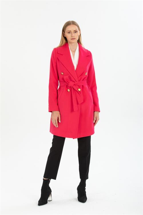 Wholesale Womens Petrol Gold Buttoned Belted Lapel Lined Coat