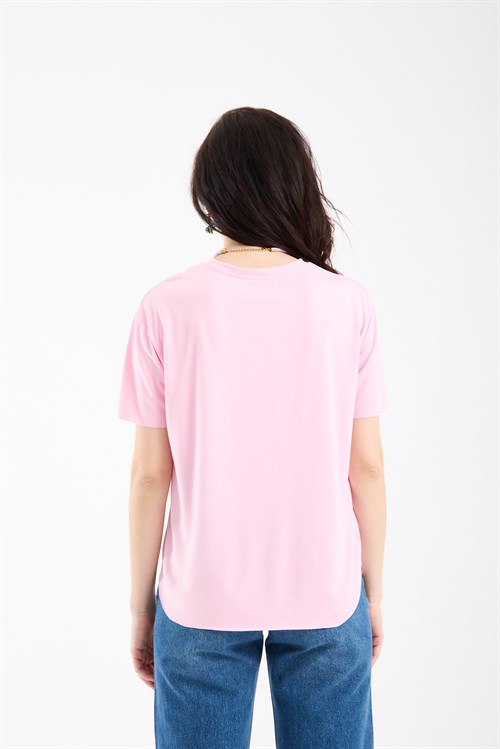 Wholesale Womens Pink Basic T-Shirt with Side Slits