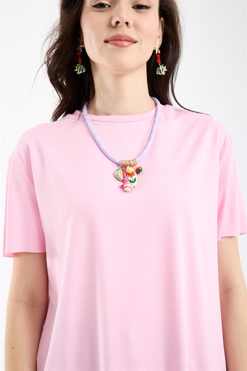 Wholesale Womens Pink Basic T-Shirt with Side Slits