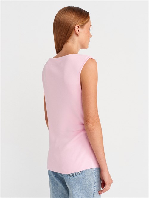Wholesale Womens Pink Boat-Neck Draped Fine Knit Blouse