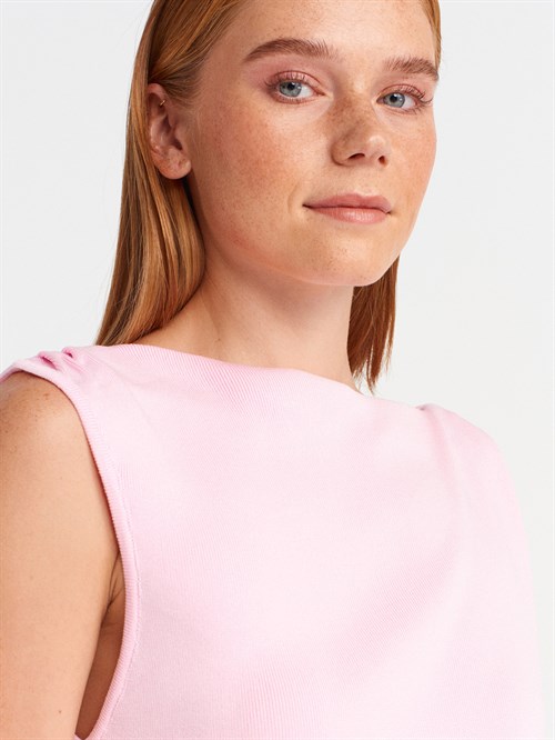 Wholesale Womens Pink Boat-Neck Draped Fine Knit Blouse