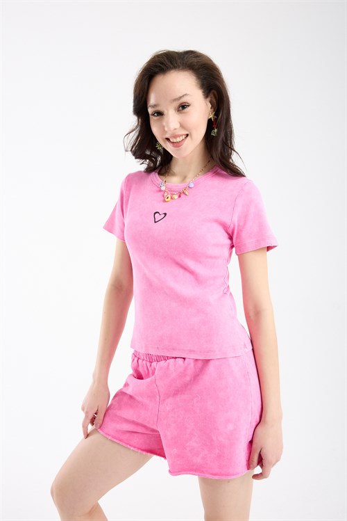 Wholesale Womens Pink Elastic Waist Shorts