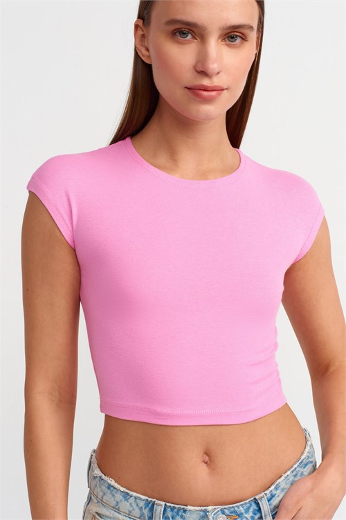 Wholesale Womens Pink Modal-Cotton Cropped T-Shirt