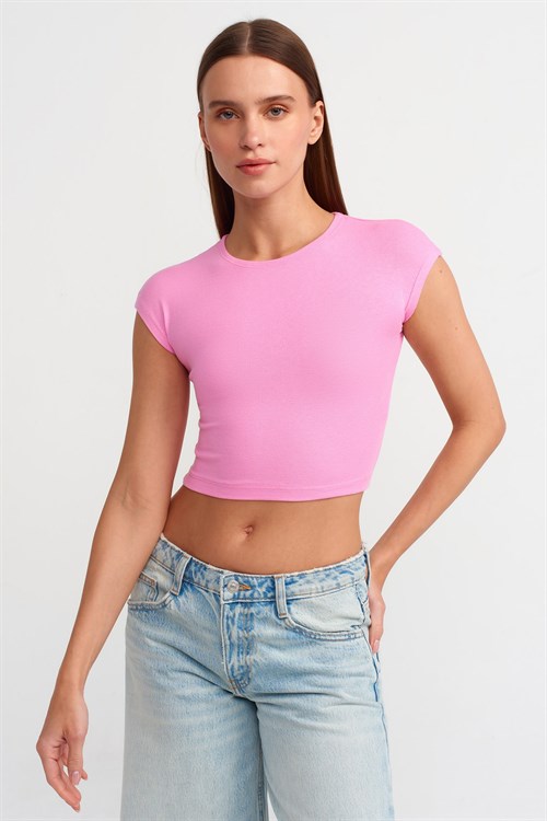 Wholesale Womens Pink Modal Cotton Crop T-Shirt