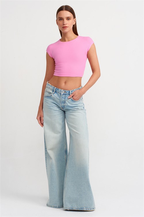 Wholesale Womens Pink Modal-Cotton Cropped T-Shirt