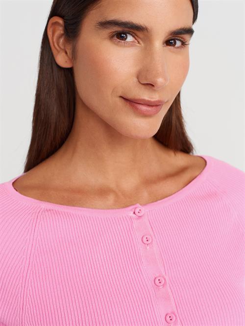 Wholesale Womens Pink Ribbed Buttoned Fine Knit Cardigan