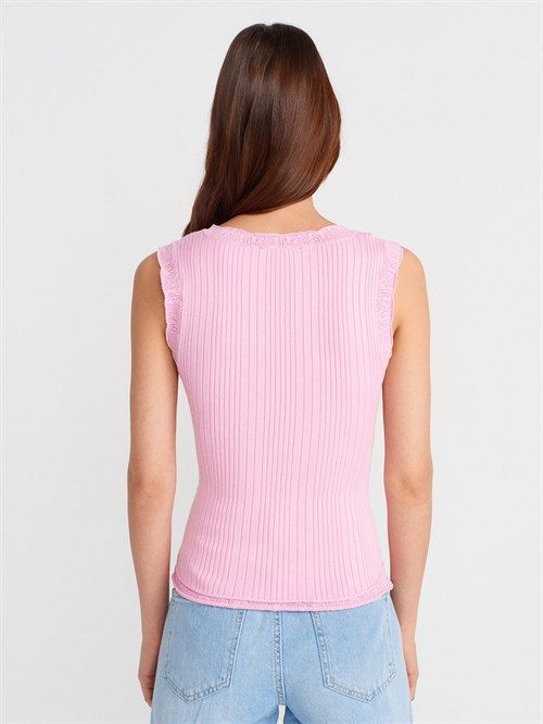 Wholesale Womens Pink Ribbed Fine Textured Knit Blouse