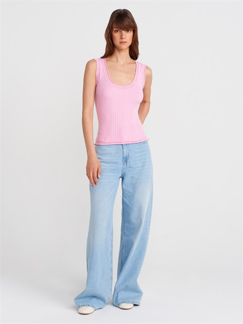 Wholesale Womens Pink Ribbed Fine Textured Knit Blouse