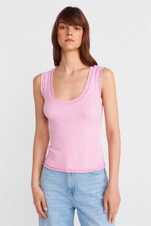 Wholesale Womens Pink Ribbed Fine Textured Knit Blouse