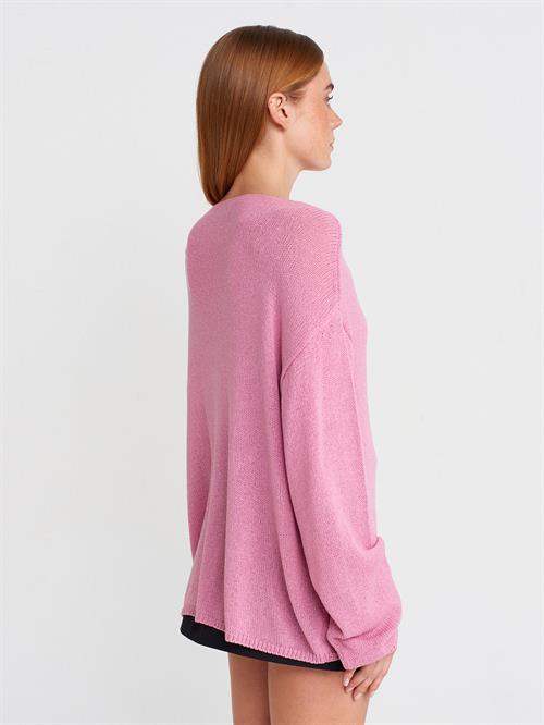 Wholesale Womens Pink Scoop-Neck Flowy Sweater