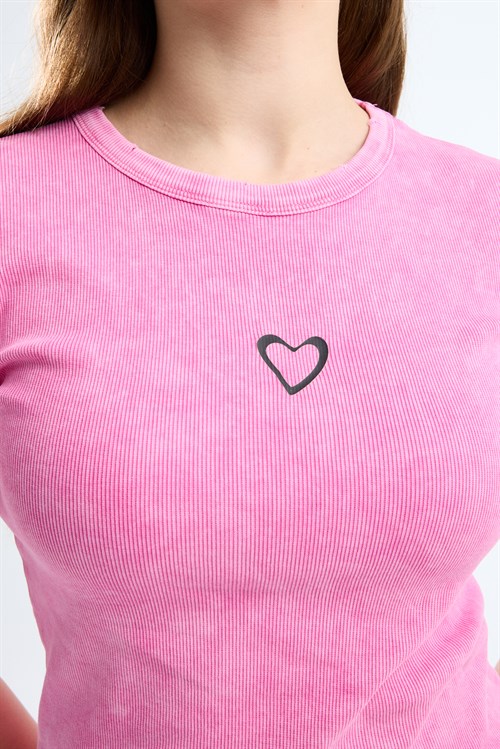 Wholesale Womens Pink Short-Sleeve Ribbed T-Shirt