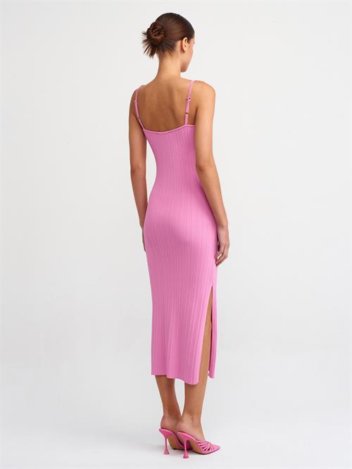Wholesale Womens Pink Thin Strap Knit Dress with Side Slit