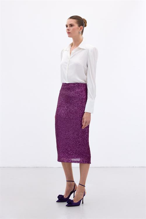 Wholesale Womens Plum Midi-Length Sequined Pencil Skirt