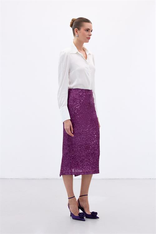Wholesale Womens Plum Midi-Length Sequined Pencil Skirt