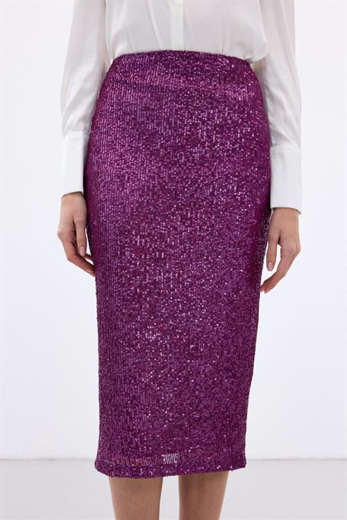 Wholesale Womens Plum Midi-Length Sequined Pencil Skirt