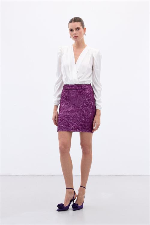 Wholesale Womens Plum Sequined Mini Skirt