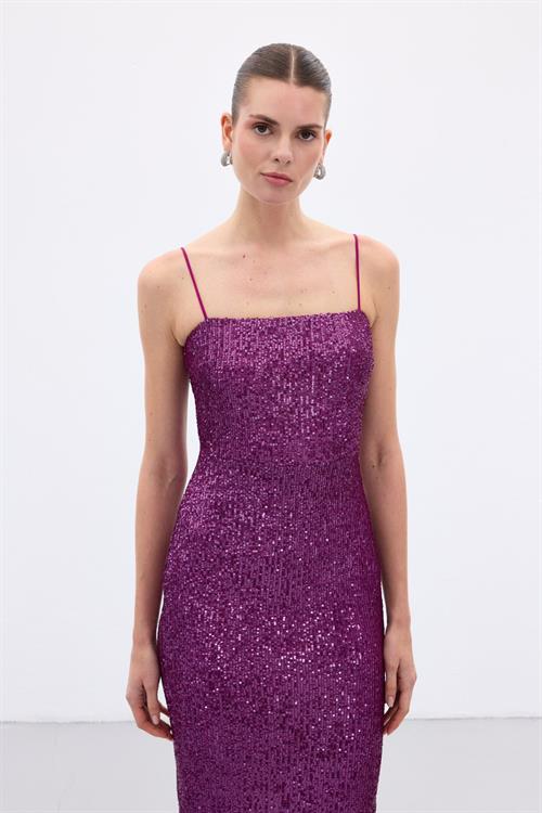 Wholesale Womens Plum Sequined Strappy Party Dress