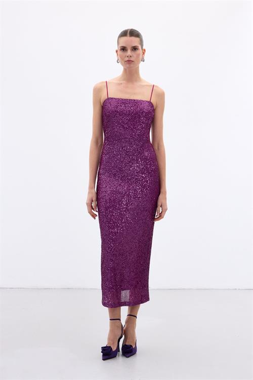 Wholesale Womens Plum Sequined Strappy Party Dress