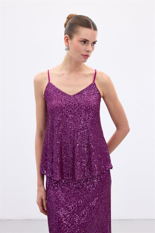 Wholesale Womens Plum Sequined Strappy Blouse