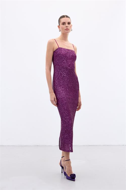 Wholesale Womens Plum Sequined Strappy Party Dress