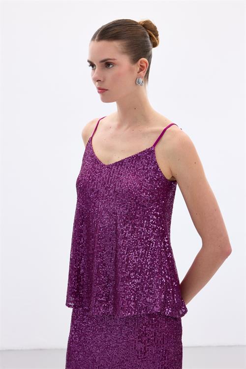 Wholesale Womens Plum Sequined Strappy Blouse