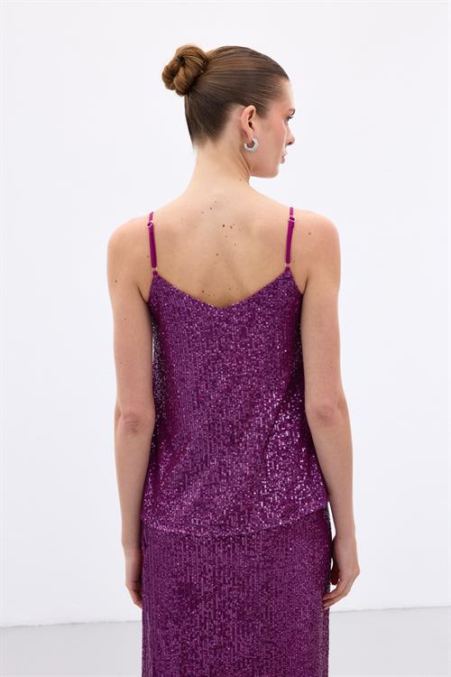 Wholesale Womens Plum Sequined Strappy Blouse