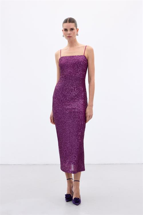 Wholesale Womens Plum Sequined Strappy Party Dress