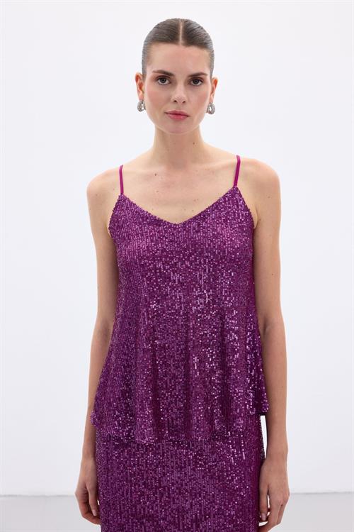 Wholesale Womens Plum Sequined Strappy Blouse