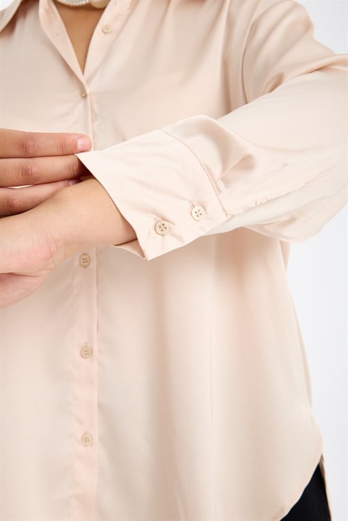 Wholesale Womens Plus Size Cream Satin Long-Sleeve Shirt