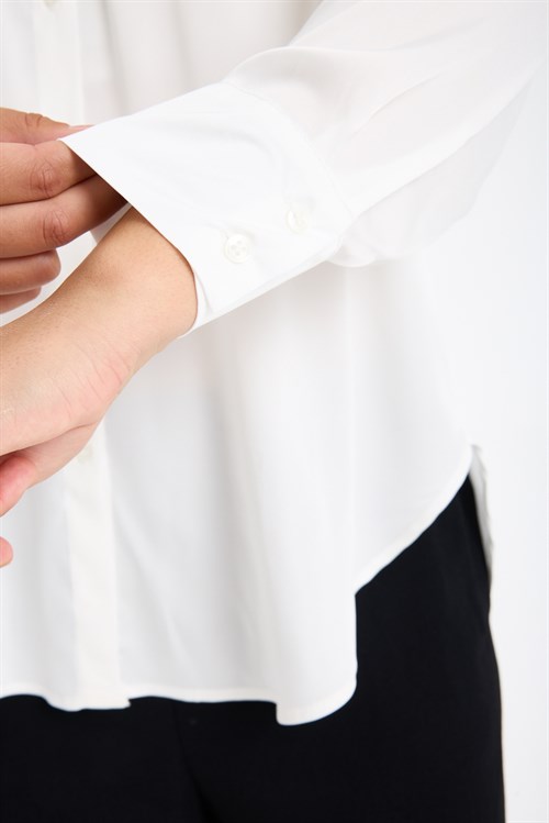 Wholesale Womens Plus Size White Satin Long-Sleeve Shirt