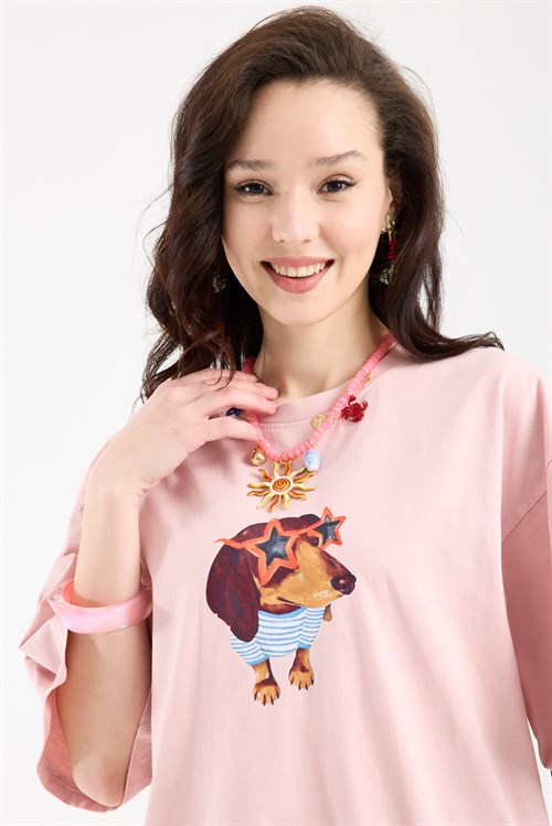 Wholesale Womens Powder Oversized Printed T-Shirt