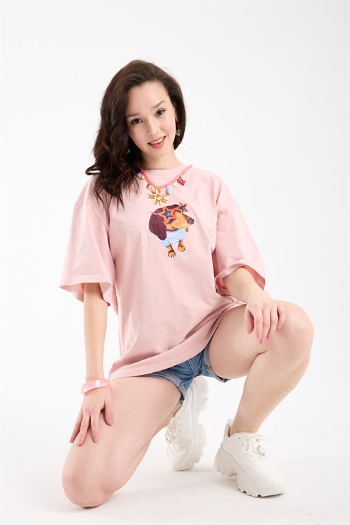 Wholesale Womens Powder Oversized Printed T-Shirt