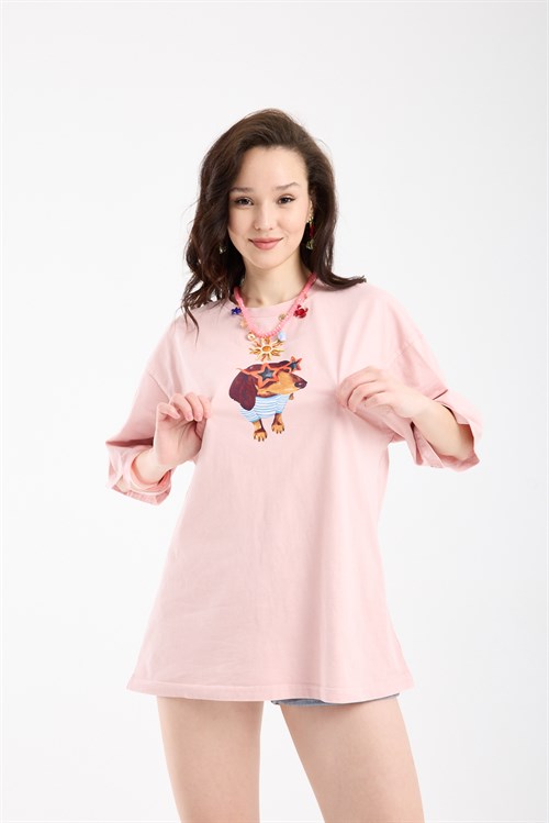 Wholesale Womens Powder Oversized Printed T-Shirt