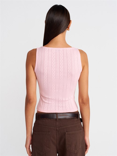 Wholesale Womens Powder Pink Button-Front Square-Neck Top