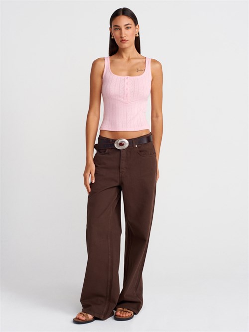 Wholesale Womens Powder Pink Button-Front Square-Neck Top