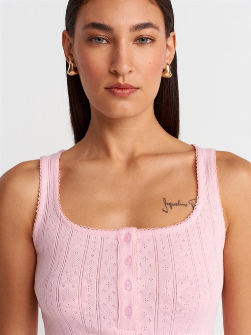 Wholesale Womens Powder Pink Button-Front Square-Neck Top