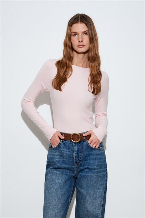 Wholesale Womens Powder Pink Cashmere Lightweight Knit Boat-Neck Sweater