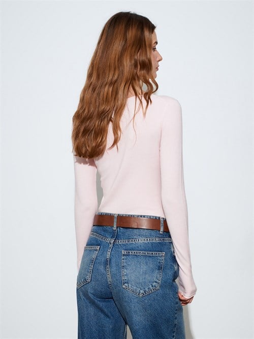 Wholesale Womens Powder Pink Cashmere Lightweight Knit Boat-Neck Sweater