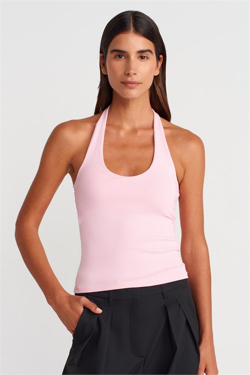 Wholesale Womens Powder Pink Cotton Halter Top