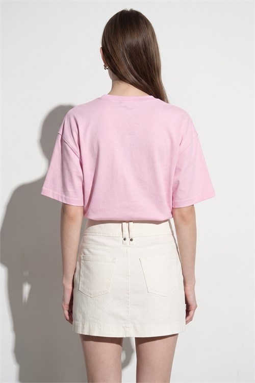 Wholesale Womens Powder Pink Crew-Neck Basic T-Shirt