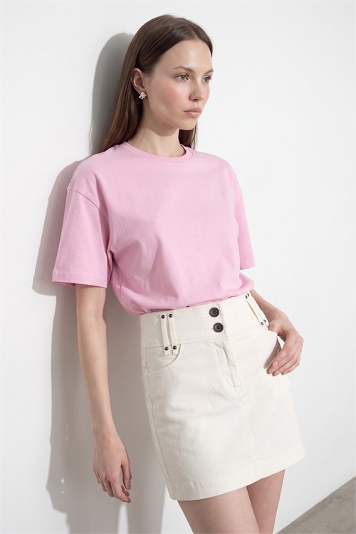 Wholesale Womens Powder Pink Crew-Neck Basic T-Shirt