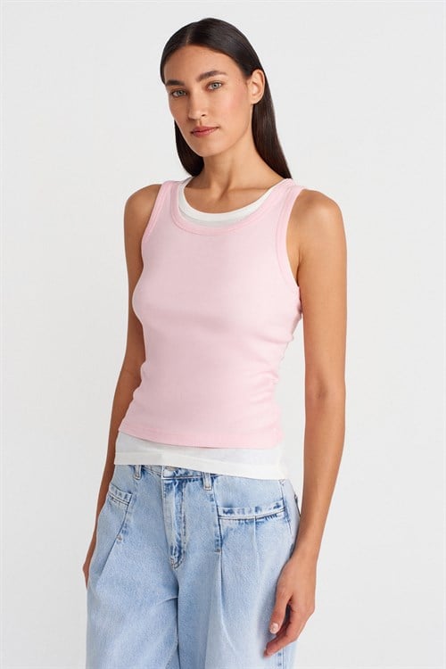 Wholesale Womens Powder Pink Double Layer Cotton Top