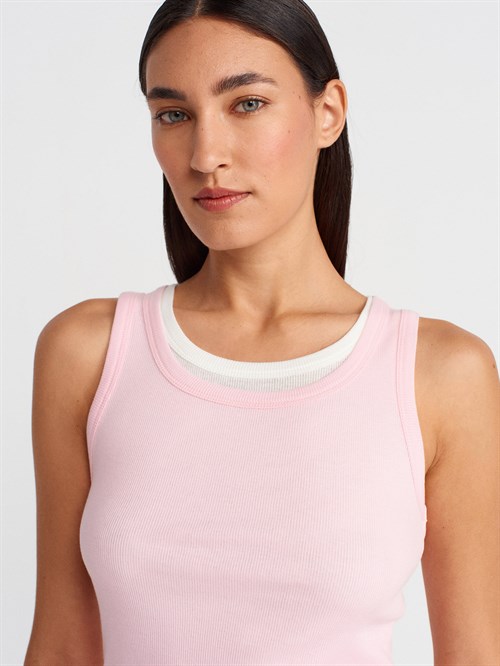 Wholesale Womens Powder Pink Double Layer Cotton Top