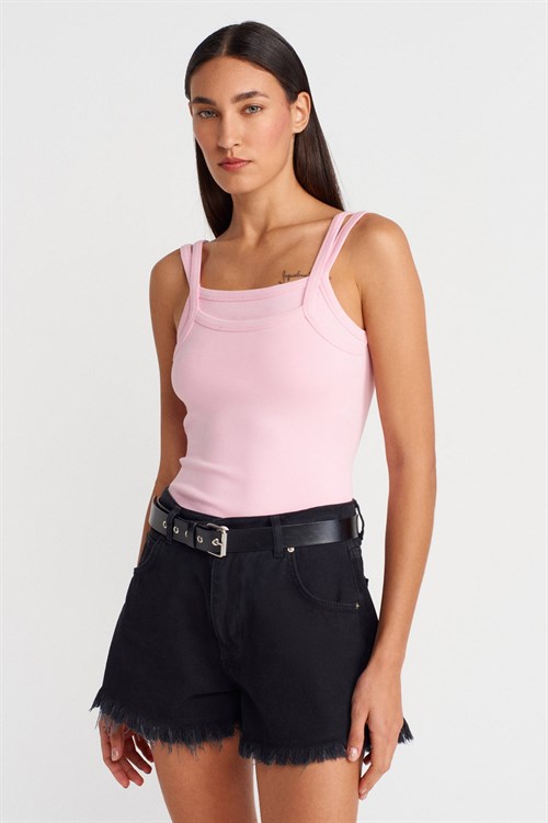 Wholesale Womens Powder Pink Double Straps Tank Top