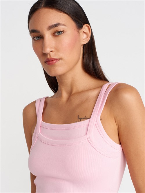 Wholesale Womens Powder Pink Double Straps Tank Top
