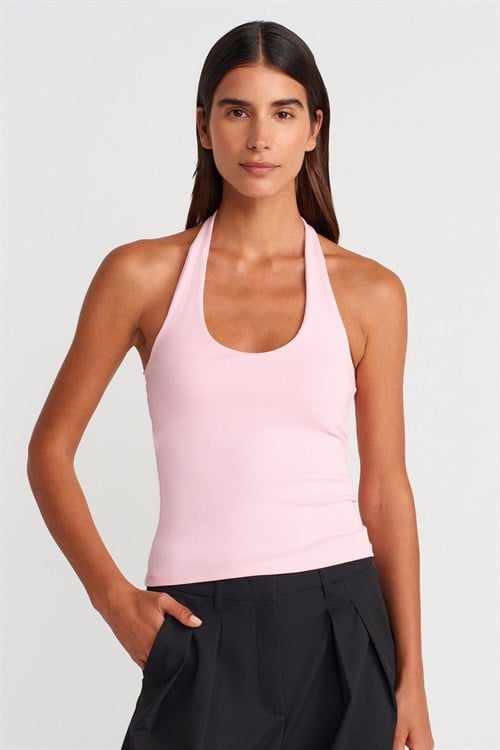 Wholesale Womens Powder Pink Halter Neck Top
