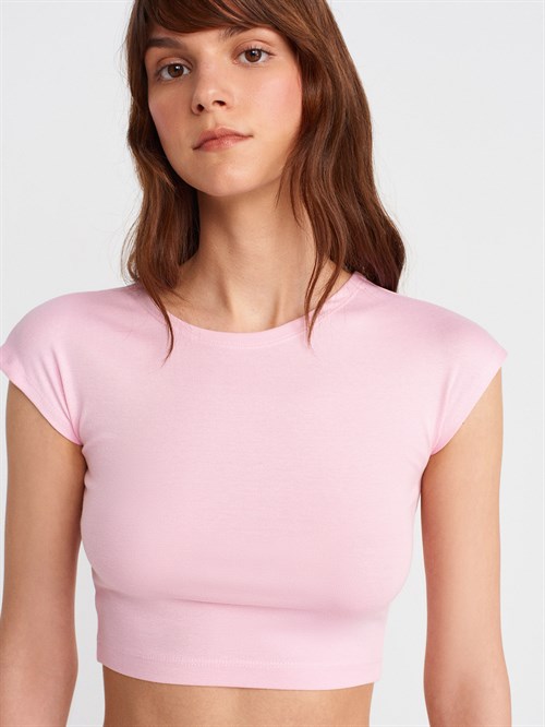Wholesale Womens Powder Pink Modal Cotton Crop T-Shirt