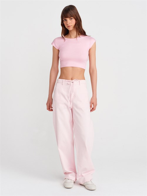 Wholesale Womens Powder Pink Modal Cotton Crop T-Shirt